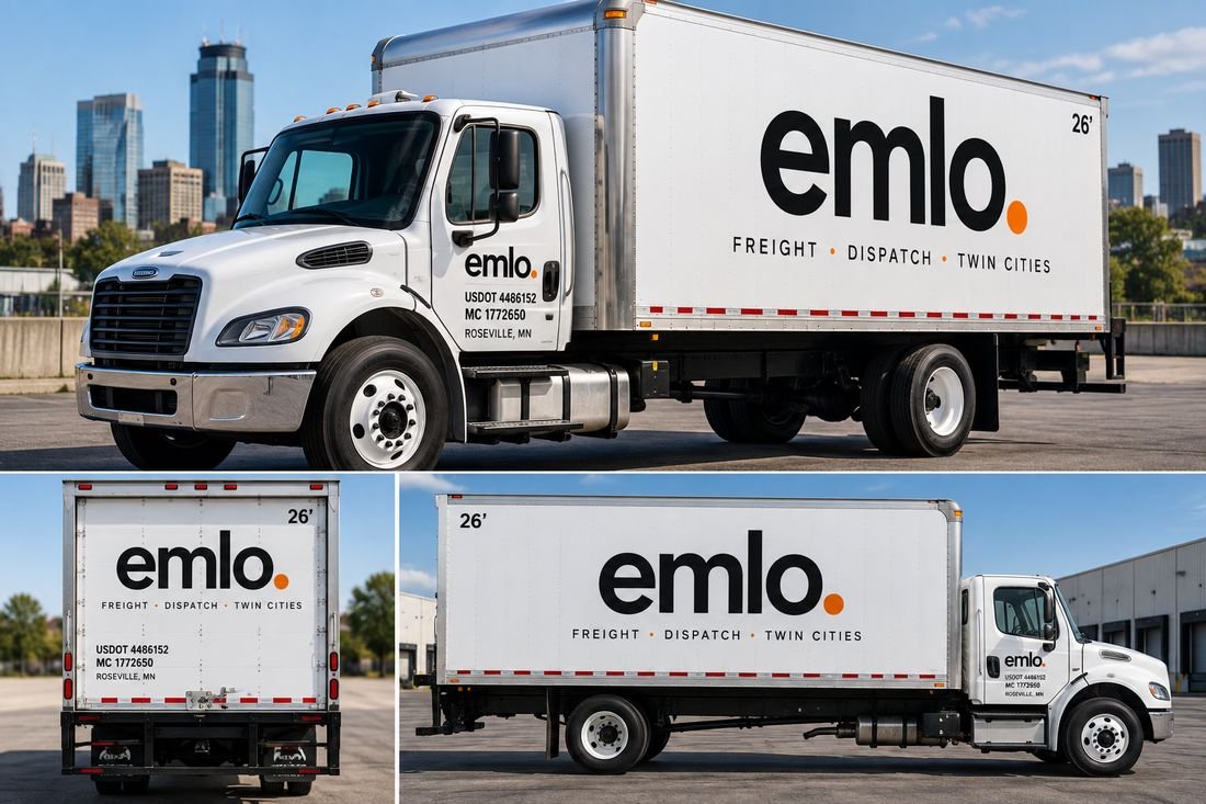 EMLO Transportation branded truck, multiple angles