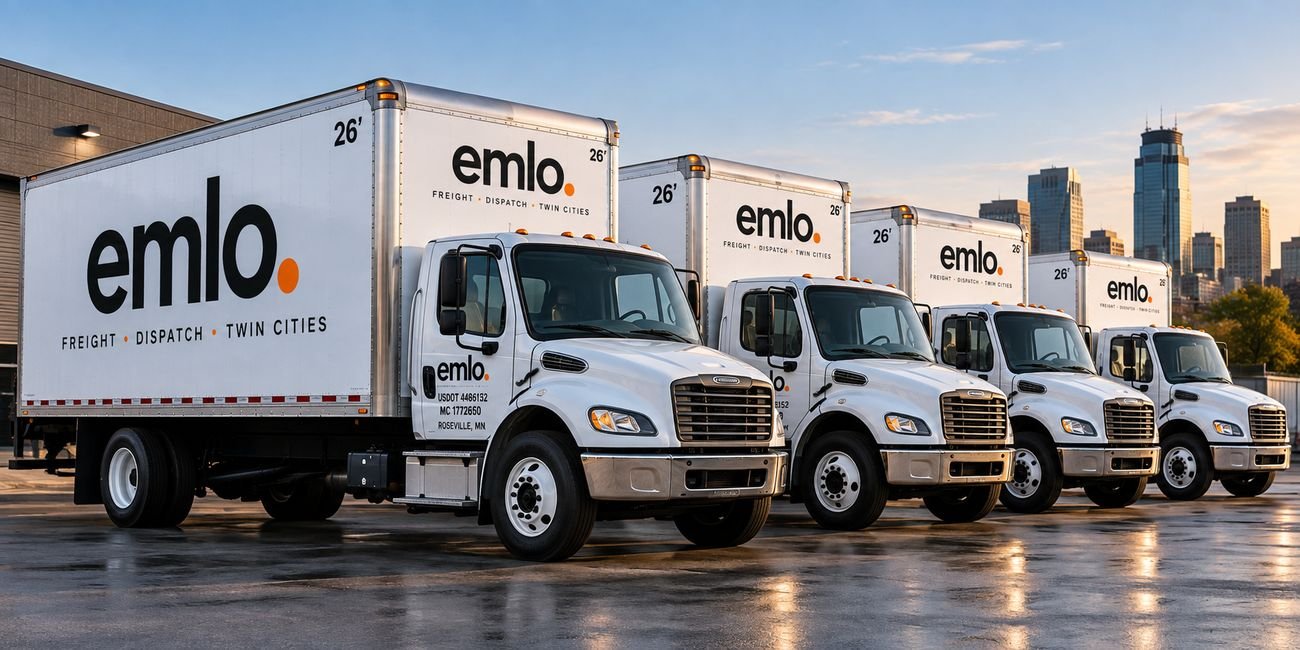 EMLO Transportation branded box truck fleet